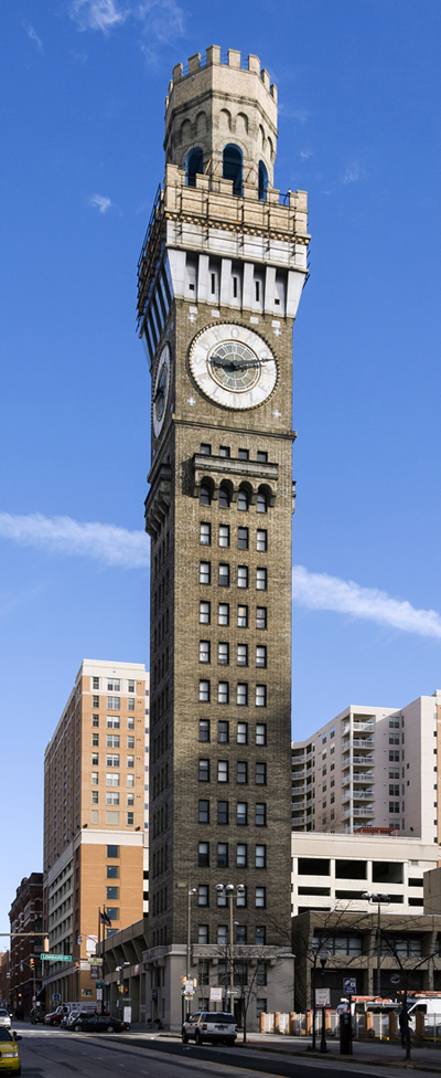 The 300-foot Italian-style Bromo-Seltzer Tower in downtown Baltimore