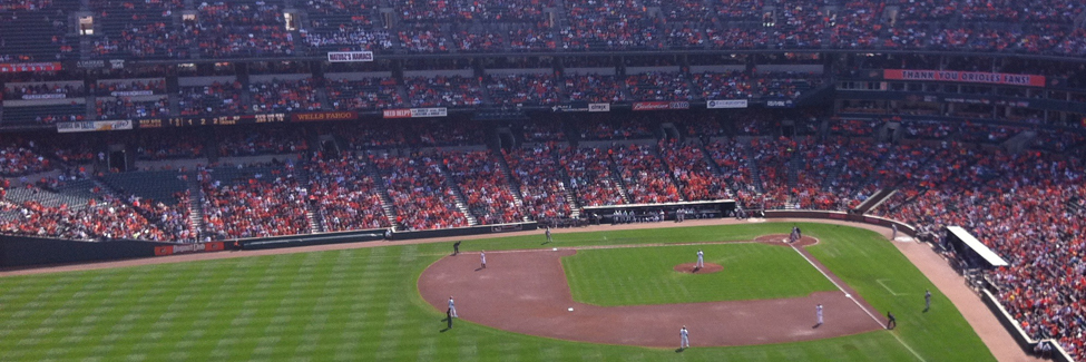 A photo of Camden Yards from the outfield stands